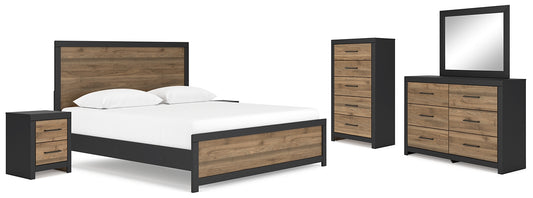 Vertani King Panel Bed with Mirrored Dresser, Chest and 2 Nightstands