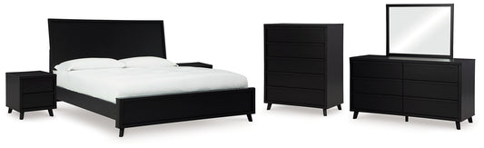 Danziar King Panel Bed with Mirrored Dresser, Chest and 2 Nightstands