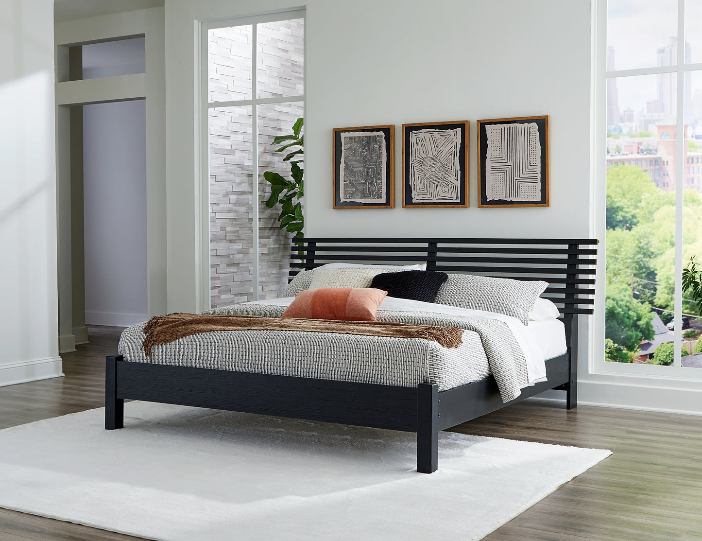 Danziar King Panel Bed with Mirrored Dresser
