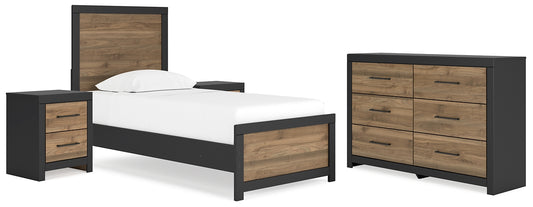 Vertani Twin Panel Bed with Dresser and 2 Nightstands